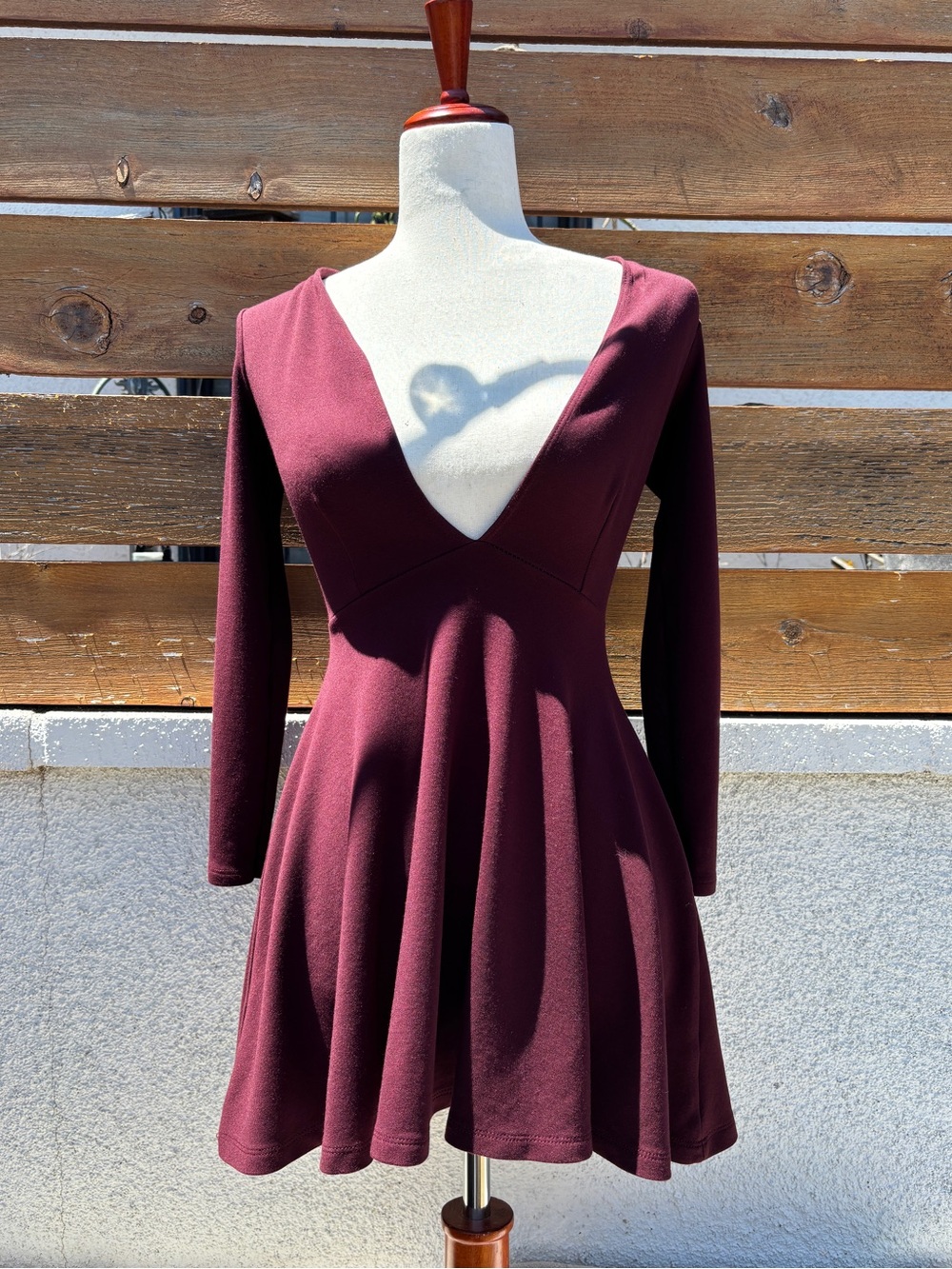 American Apparel Deep V Skater Dress Burgundy